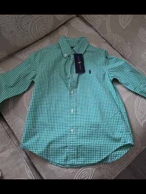 Ralph Lauren Mint Green Gingham Button-Down Shirt - Boy's